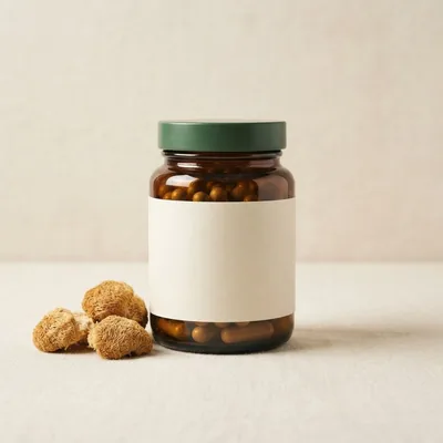Sample OxiVena Lion&rsquo;s Mane Capsules supplement jar (placeholder artwork)