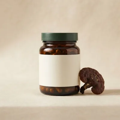 Sample OxiVena Reishi Capsules supplement jar (placeholder artwork)