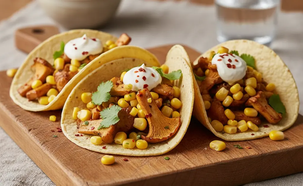Chanterelle Tacos with Corn and Chile Crema