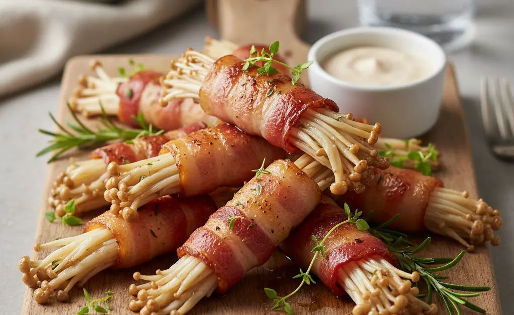 An Easy Recipe for Oven-Baked Enoki Bacon Wraps