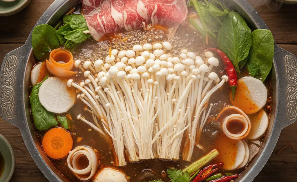 The Art of Enoki Mushrooms in Hot Pot