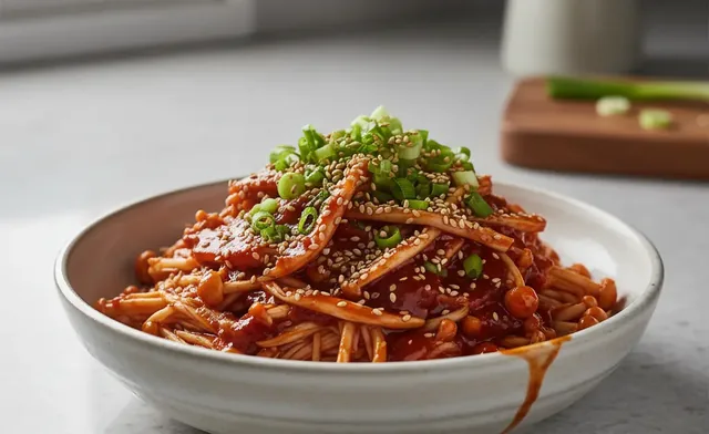 A Quick & Easy Recipe for Spicy Korean Enoki Mushrooms