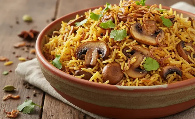 Easy & Authentic button mushroom biryani Recipe at Home