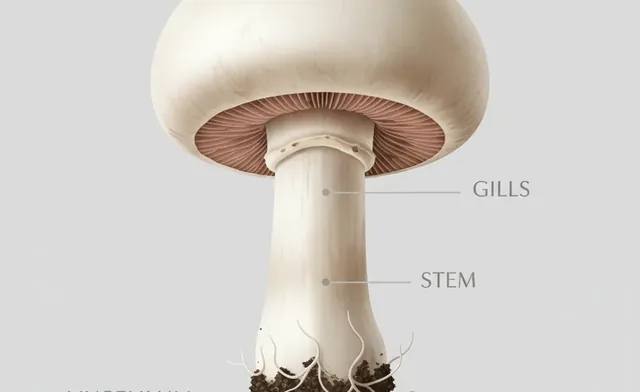 Button mushroom diagram with all labeled parts explained