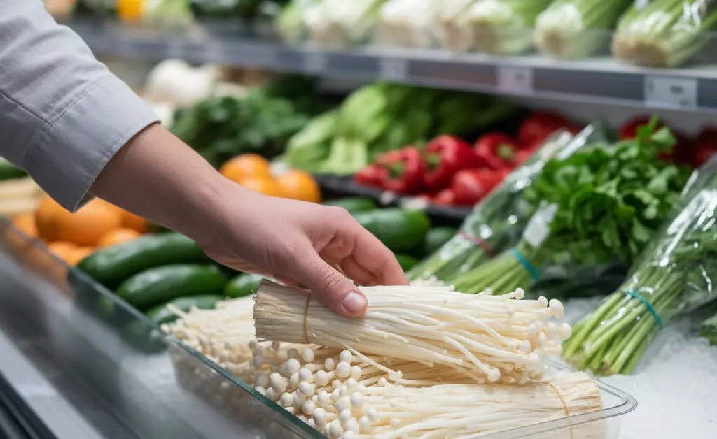 Finding Enoki Mushrooms at Vons