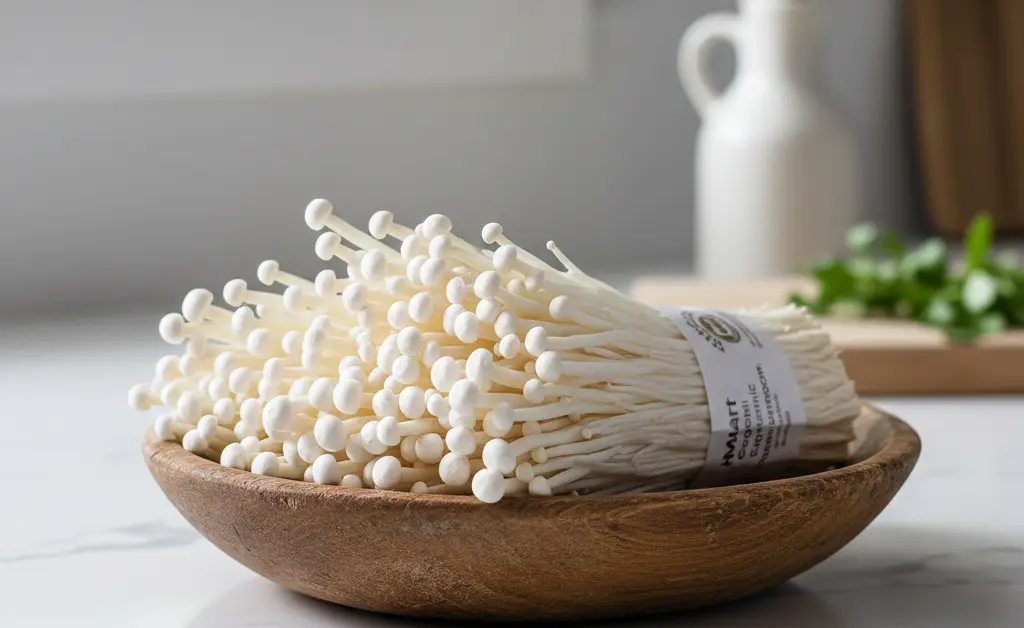 Shopping for HMart’s Organic Enoki Mushrooms