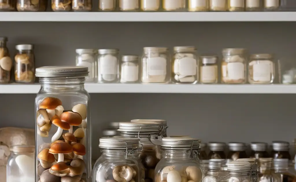 A clean, organized shelf space demonstrating ideal mushroom capsule storage.