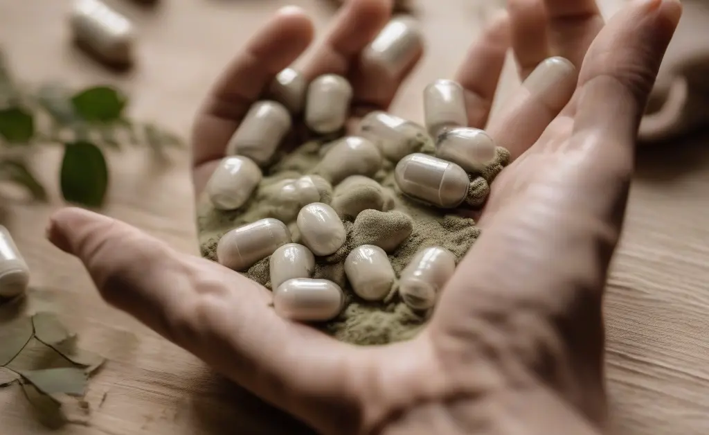 A person thoughtfully examines the potency of mushroom capsules mg in a calm, natural light setting.