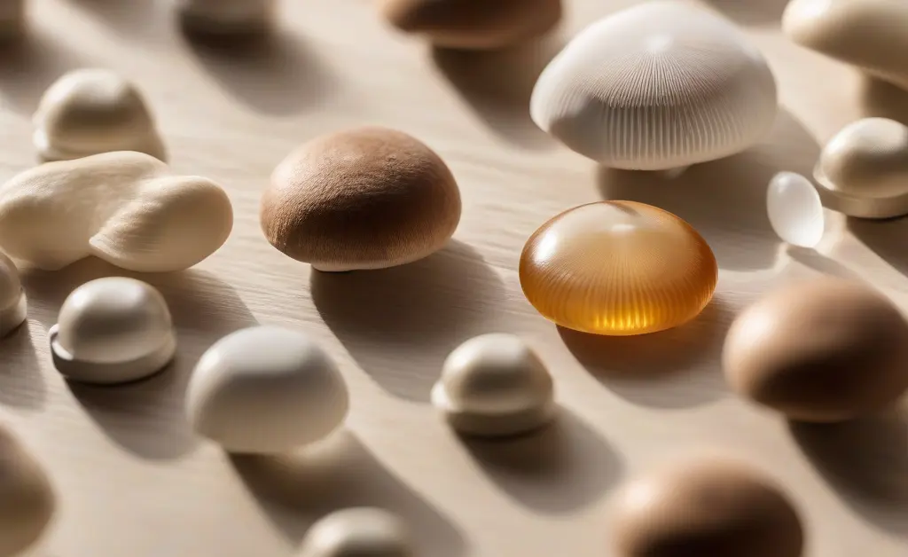 A selection of high-quality mushroom capsules usa arranged artfully on a clean, light-colored surface.