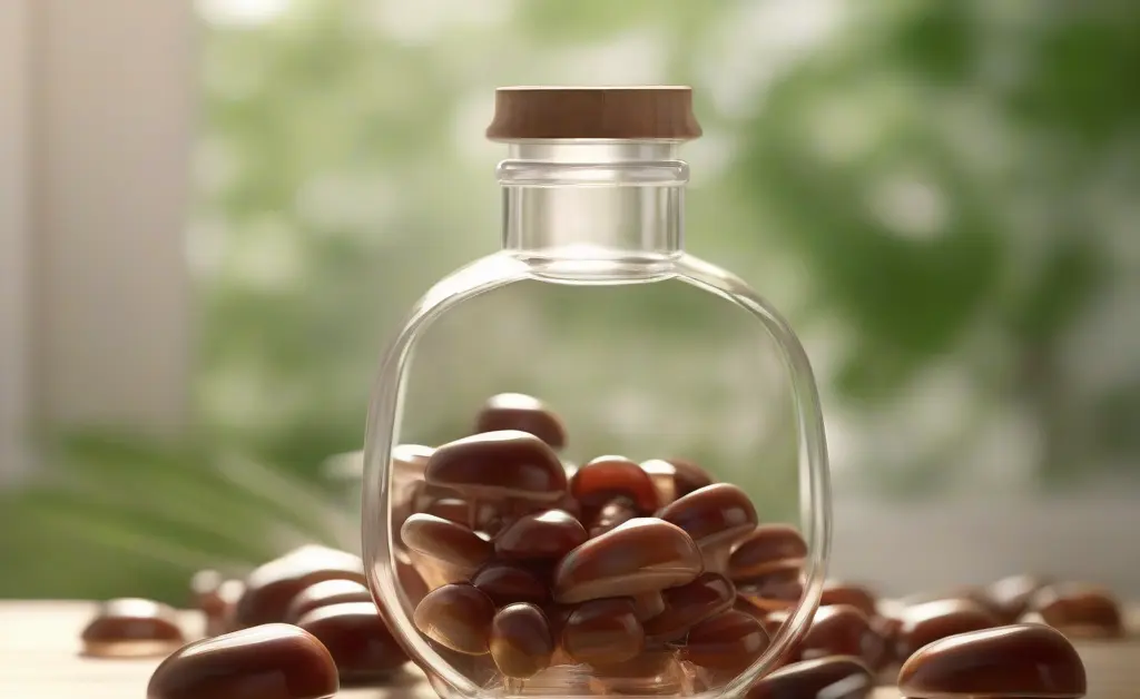 A close-up shot showcasing the natural benefits of reishi mushroom capsules in a wellness setting.