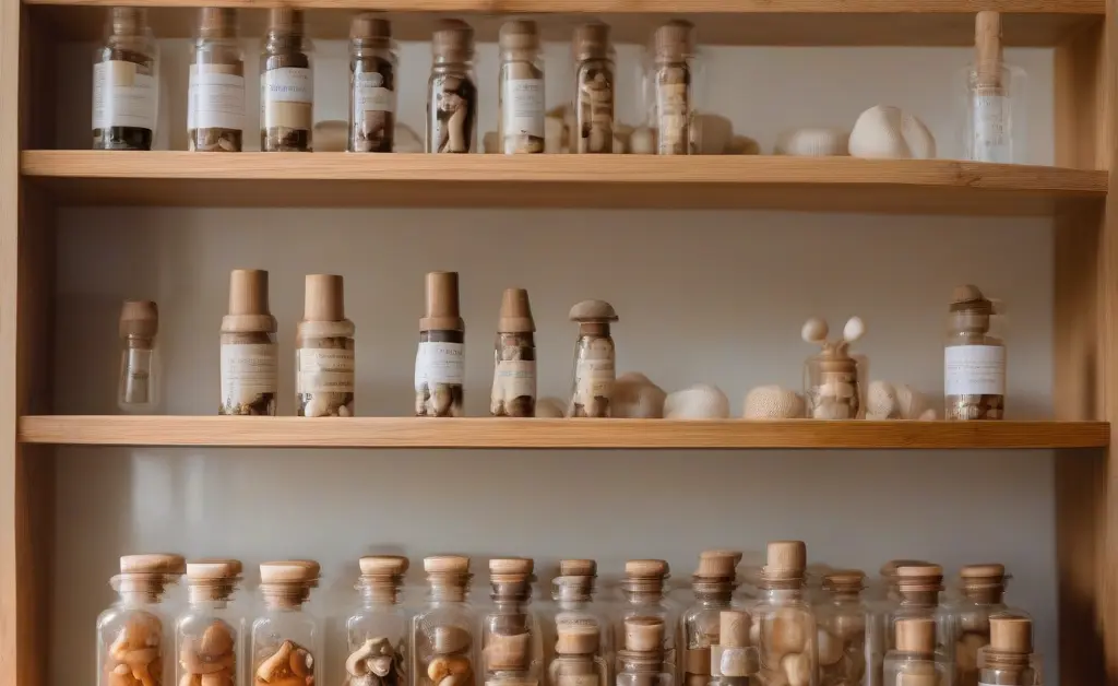 A curated shelf displaying various high-quality mushroom capsules, illustrating where to buy mushroom capsules for health and wellness.